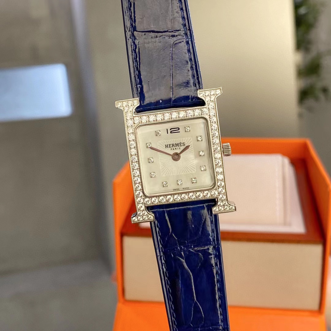 HERME5 高品質ダイヤモンド スクエア アリゲーター レザー レディース 腕時計【50％割引+送料無料】ams