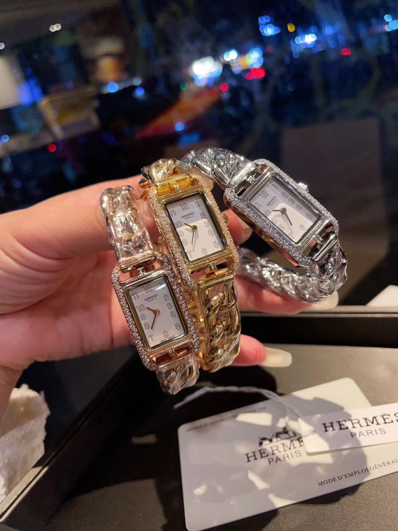HERME5 スクエア スチールバンド ダイヤモンド レディース 腕時計【50％割引+送料無料】