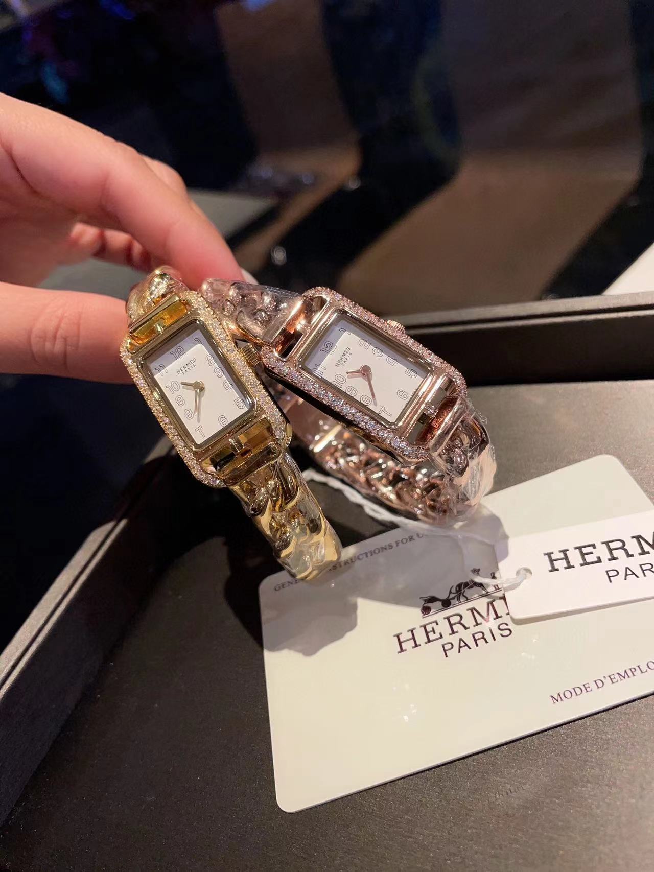 HERME5 スクエア スチールバンド ダイヤモンド レディース 腕時計【50％割引+送料無料】