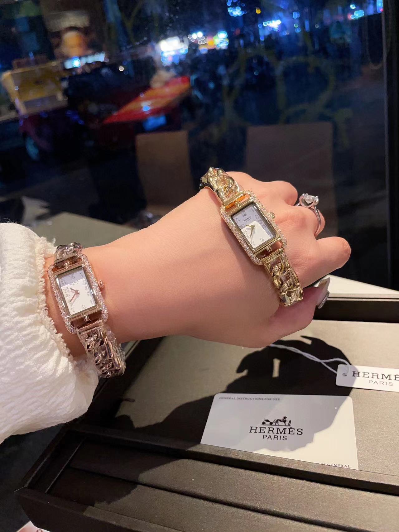 HERME5 スクエア スチールバンド ダイヤモンド レディース 腕時計【50％割引+送料無料】