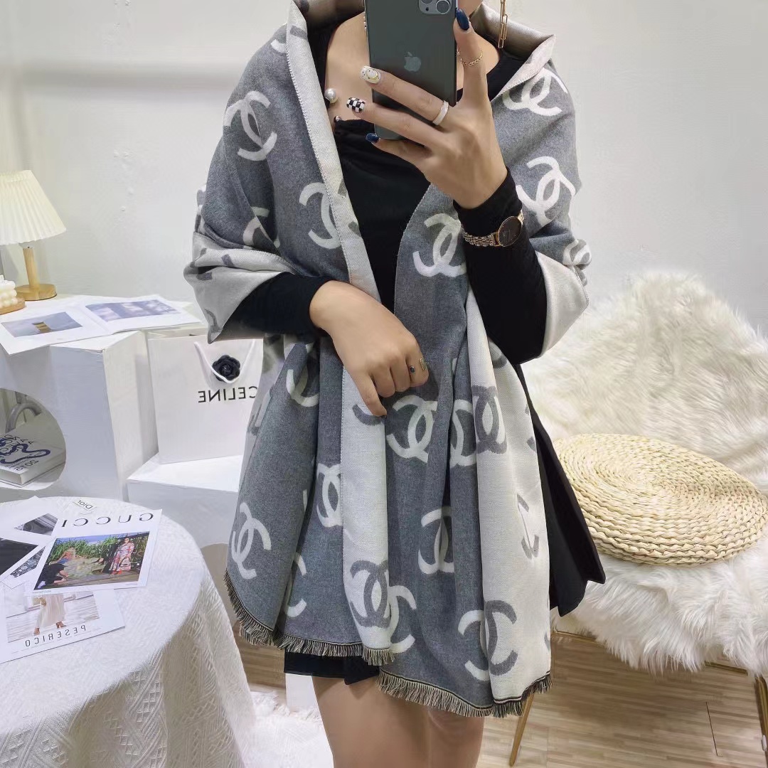 CHANE1 ダブルC カシミアスカーフ【50％割引+送料無料】