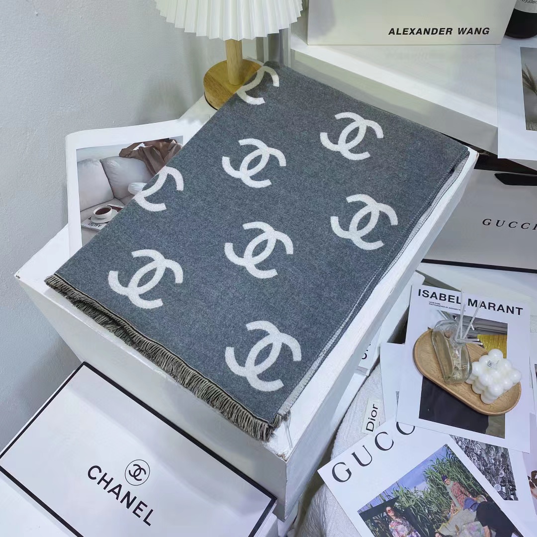 CHANE1 ダブルC カシミアスカーフ【50％割引+送料無料】