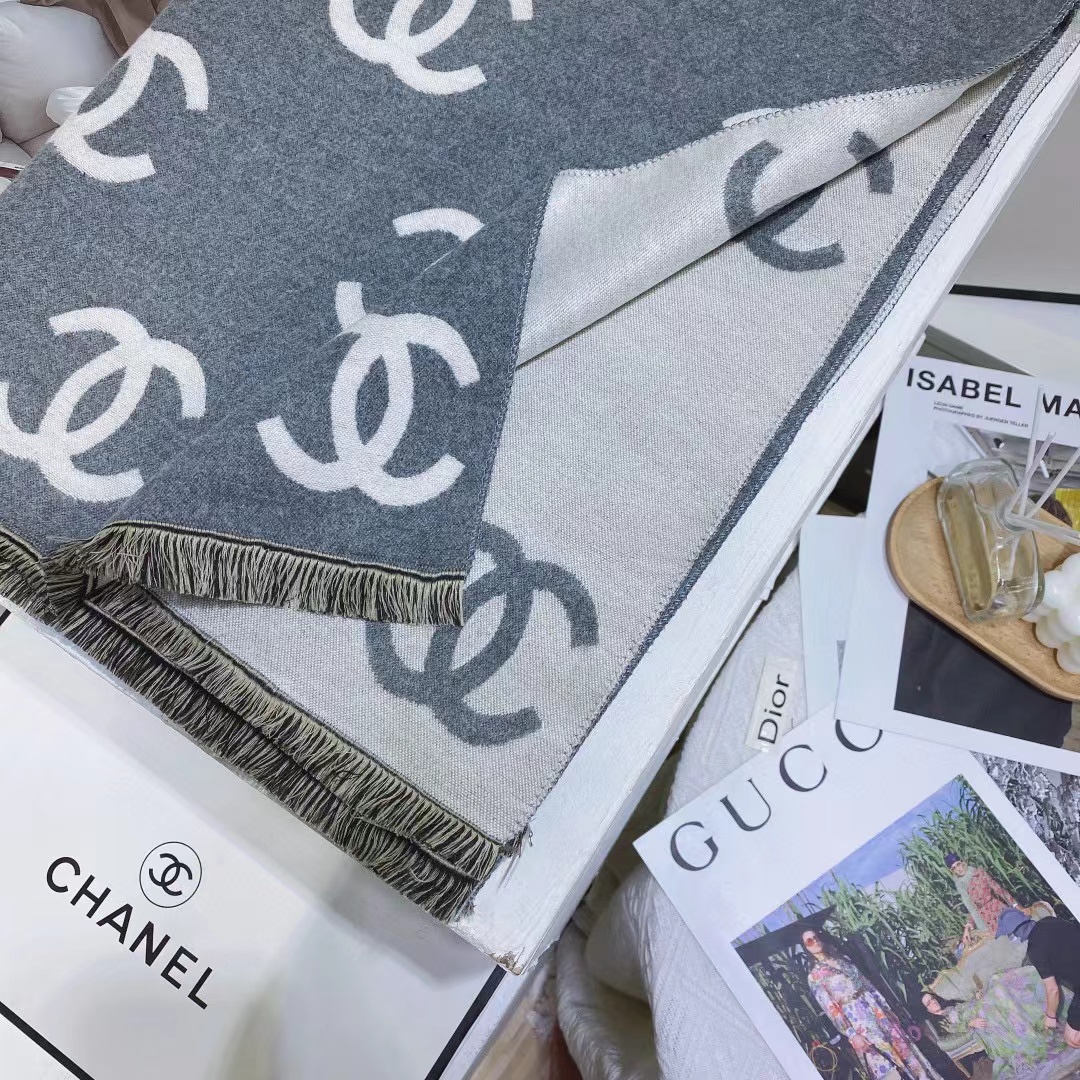 CHANE1 ダブルC カシミアスカーフ【50％割引+送料無料】