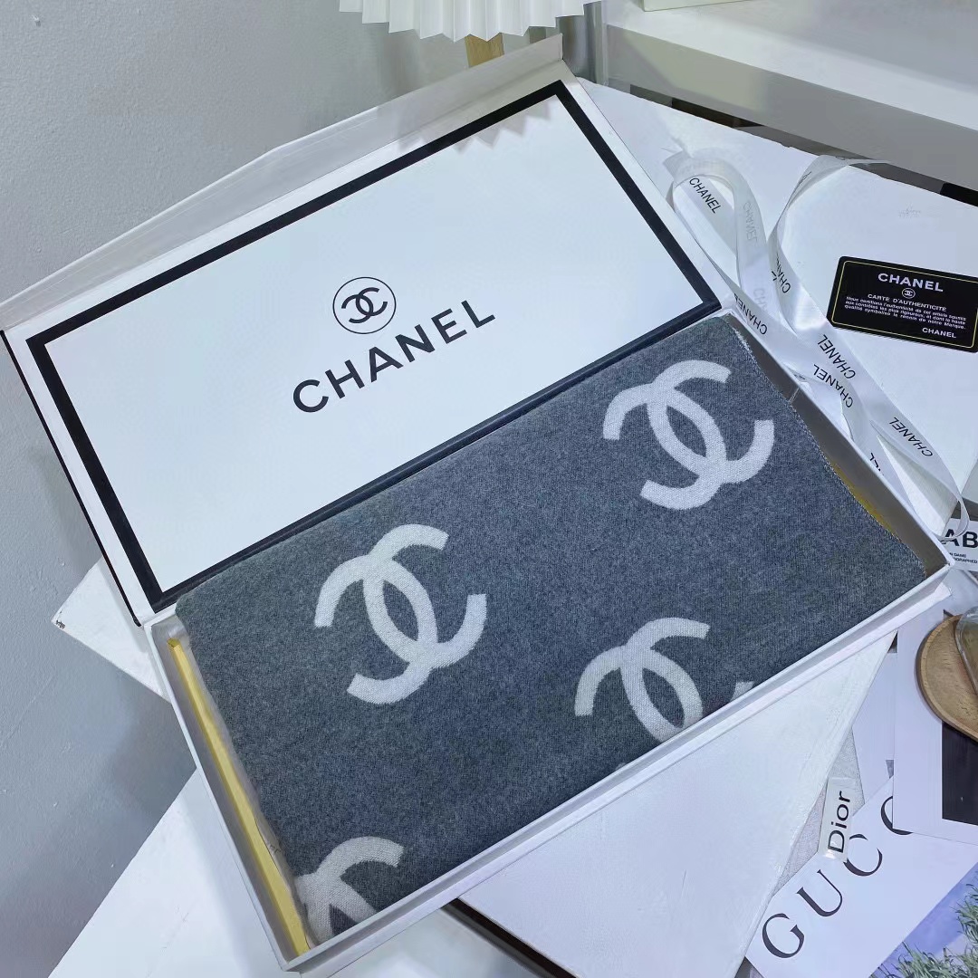 CHANE1 ダブルC カシミアスカーフ【50％割引+送料無料】