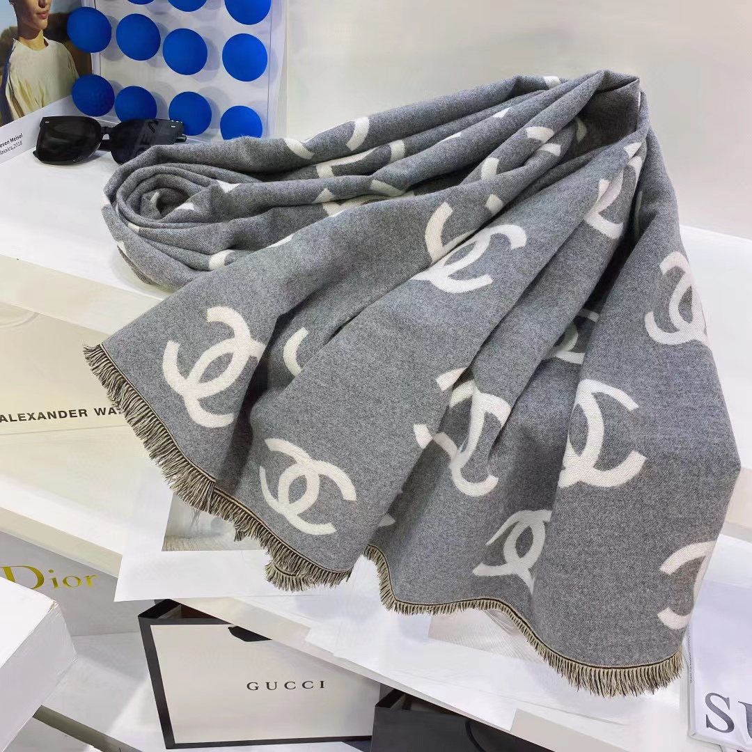 CHANE1 ダブルC カシミアスカーフ【50％割引+送料無料】