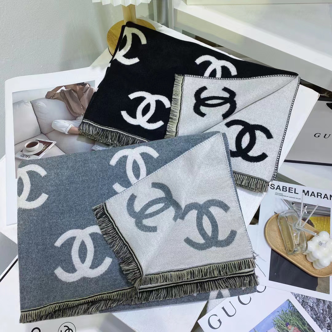 CHANE1 ダブルC カシミアスカーフ【50％割引+送料無料】