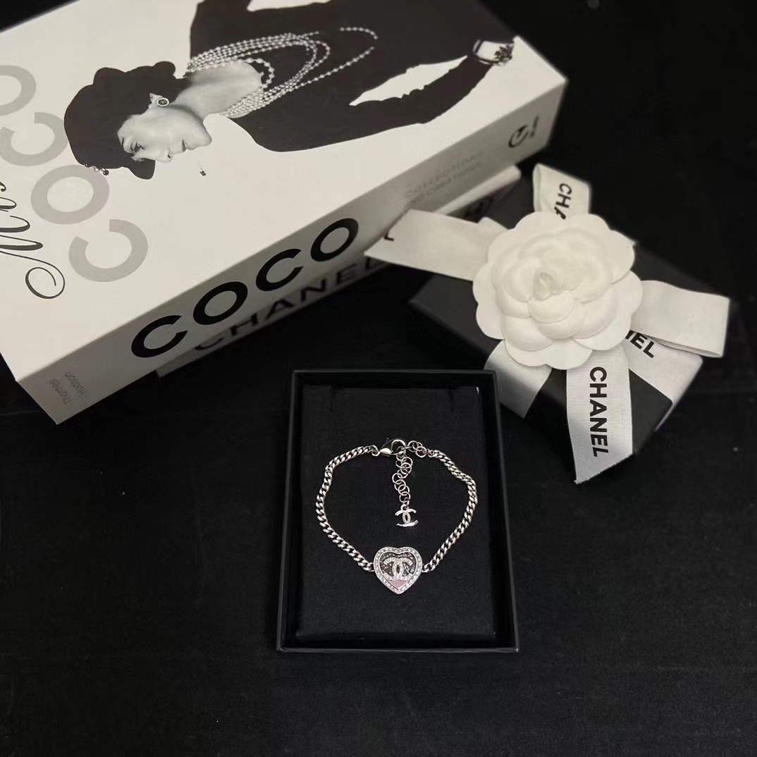 CHANE1 ピンクとブラックのカラー ダイヤモンド ハート スタッド ピアス/ブレスレット/ネックレス【50％割引+送料無料】
