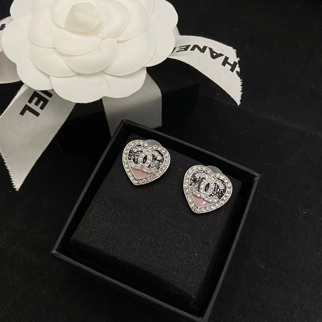 CHANE1 ピンクとブラックのカラー ダイヤモンド ハート スタッド ピアス/ブレスレット/ネックレス【50％割引+送料無料】