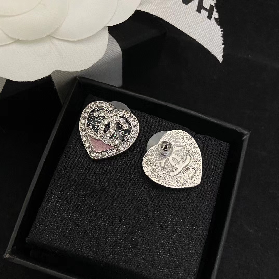 CHANE1 ピンクとブラックのカラー ダイヤモンド ハート スタッド ピアス/ブレスレット/ネックレス【50％割引+送料無料】