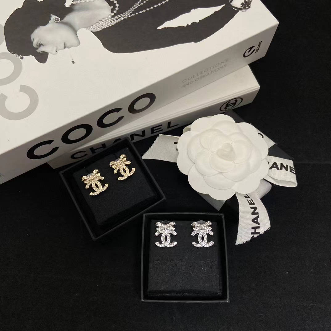 CHANE1 ボウ ダイヤモンド スタッド イヤリング【50％割引+送料無料】