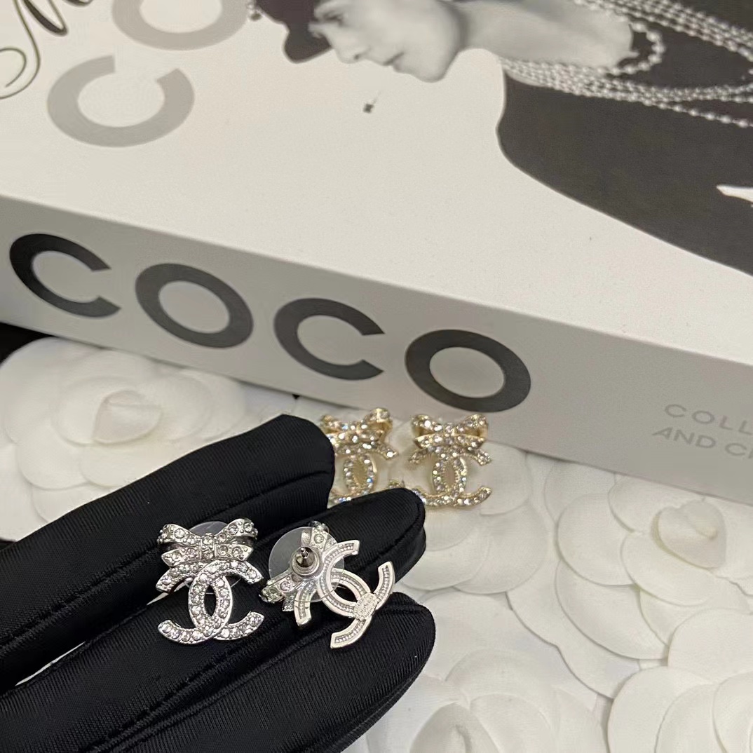 CHANE1 ボウ ダイヤモンド スタッド イヤリング【50％割引+送料無料】