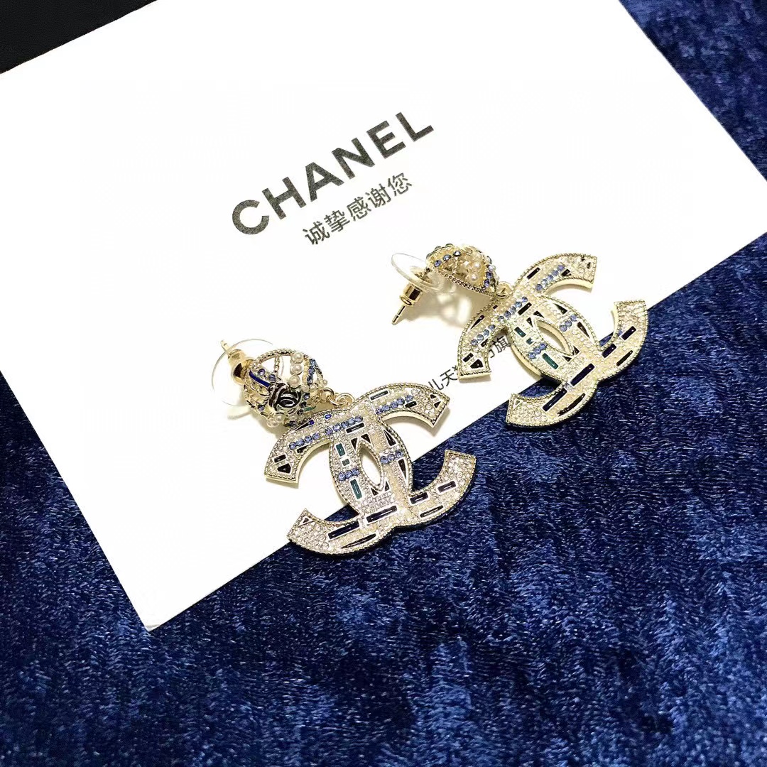 CHANE1 ラウンドボール ダイヤモンド ダブル C スタッド ピアス【50％割引+送料無料】