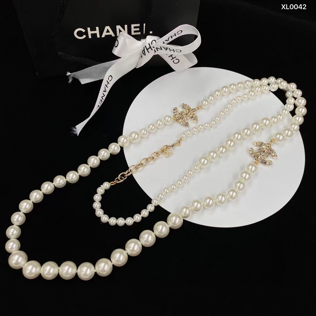 CHANE1 ダブルCパールネックレス【50％割引+送料無料】