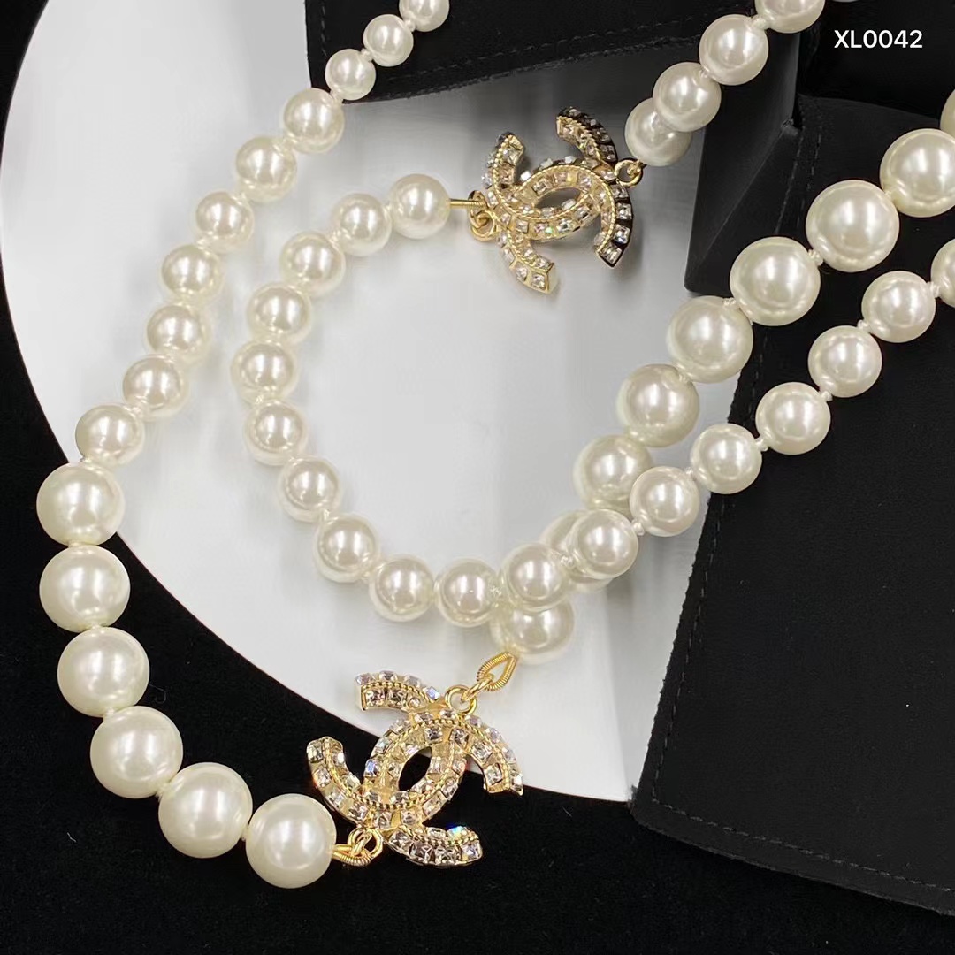 CHANE1 ダブルCパールネックレス【50％割引+送料無料】