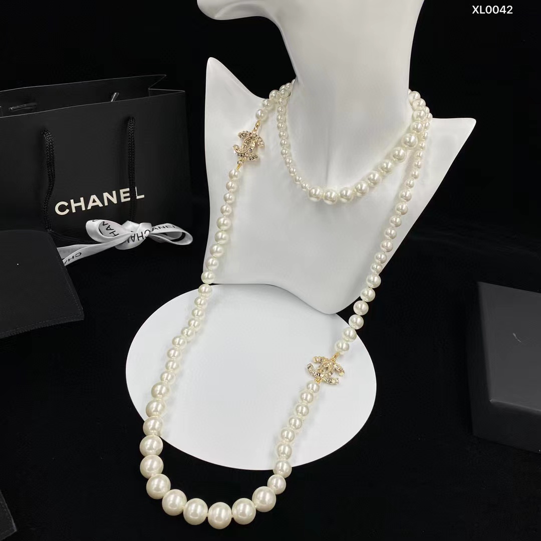 CHANE1 ダブルCパールネックレス【50％割引+送料無料】