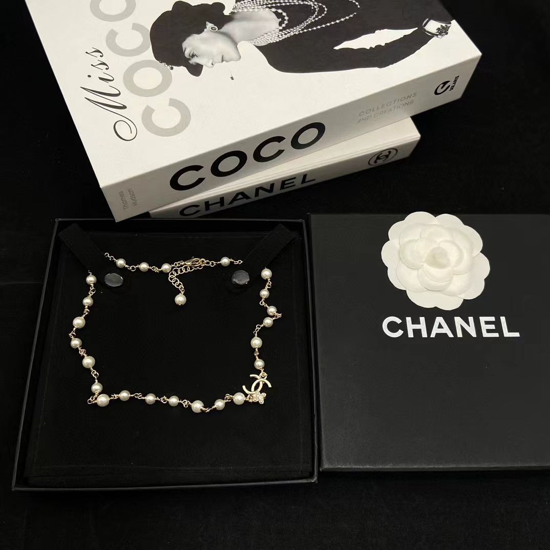 CHANE1 ダブルC パールネックレス【50％割引+送料無料】