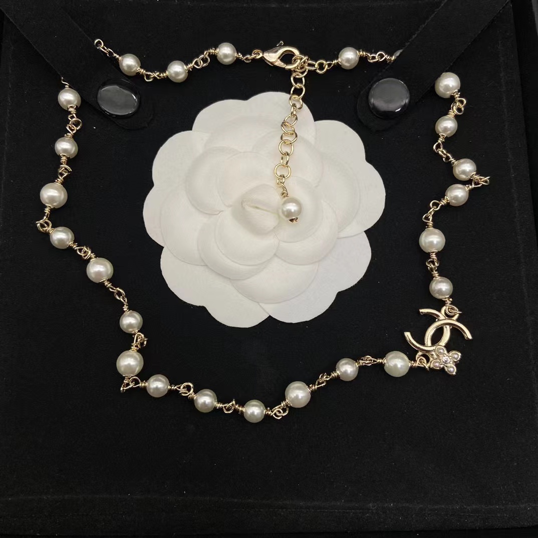 CHANE1 ダブルC パールネックレス【50％割引+送料無料】