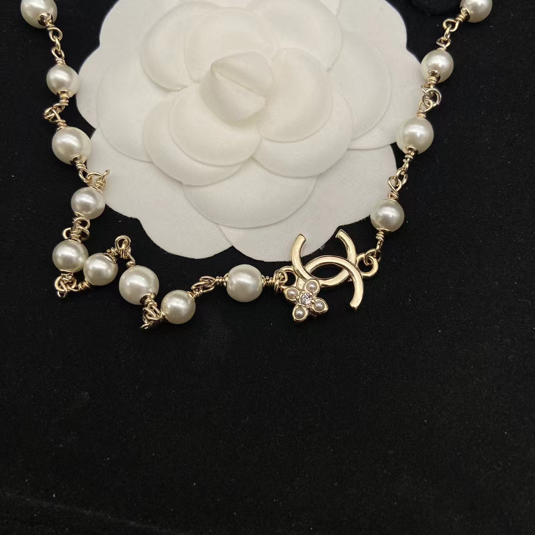 CHANE1 ダブルC パールネックレス【50％割引+送料無料】