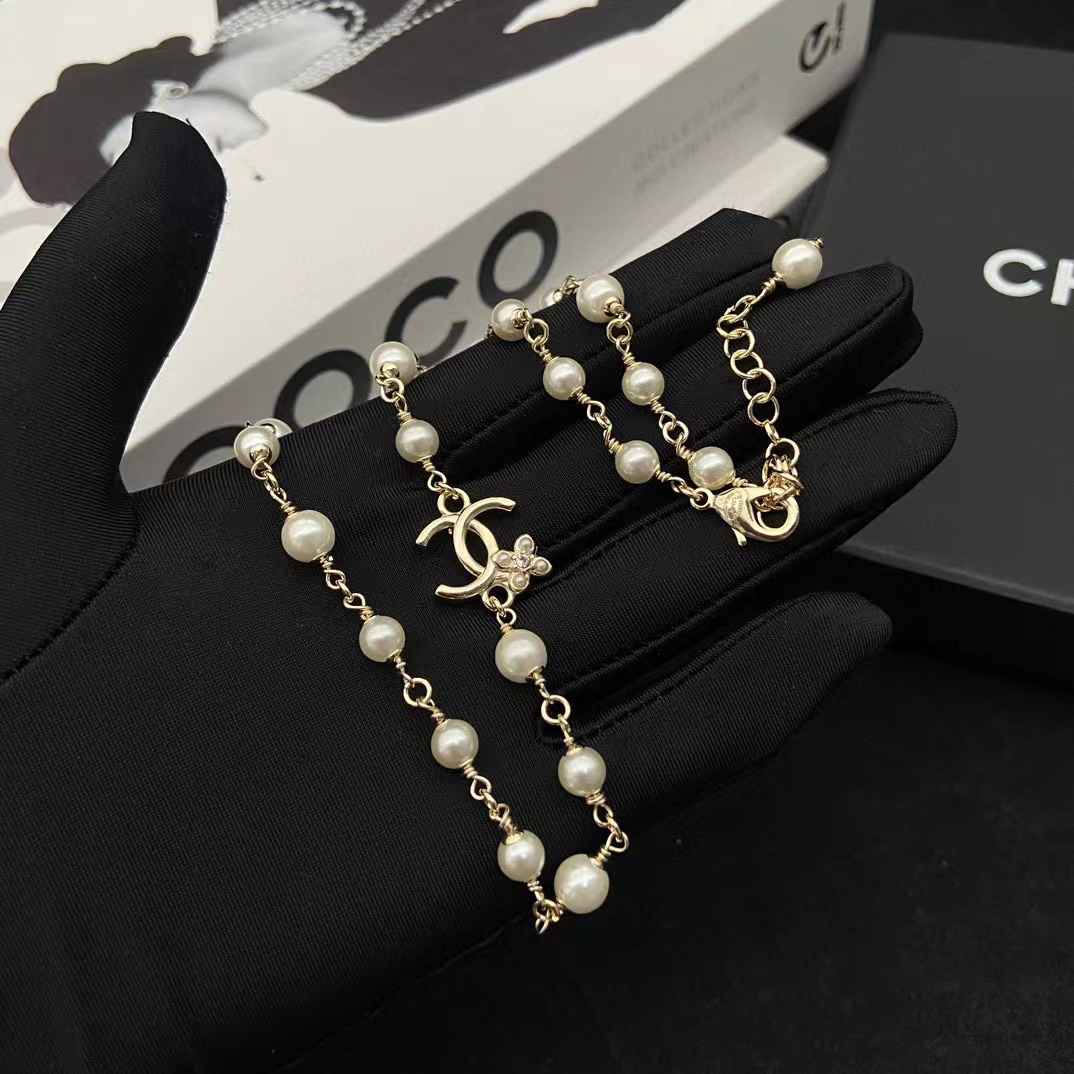 CHANE1 ダブルC パールネックレス【50％割引+送料無料】