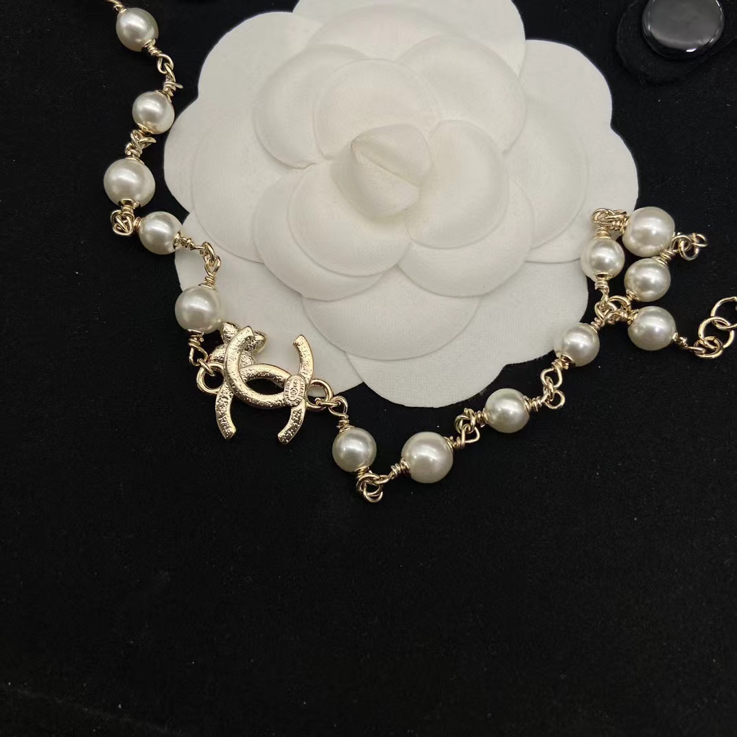 CHANE1 ダブルC パールネックレス【50％割引+送料無料】