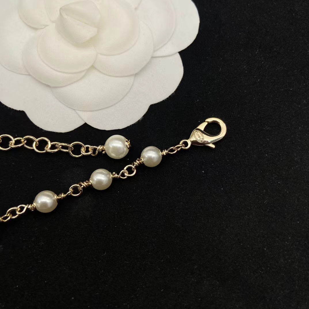 CHANE1 ダブルC パールネックレス【50％割引+送料無料】