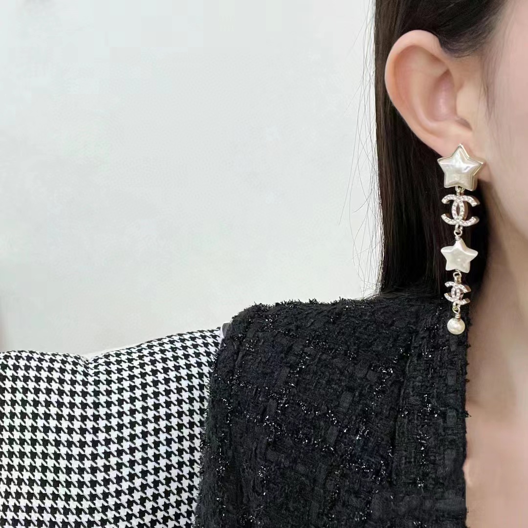 CHANE1 五芒星 ダブルC タッセル ピアス【50％割引+送料無料】