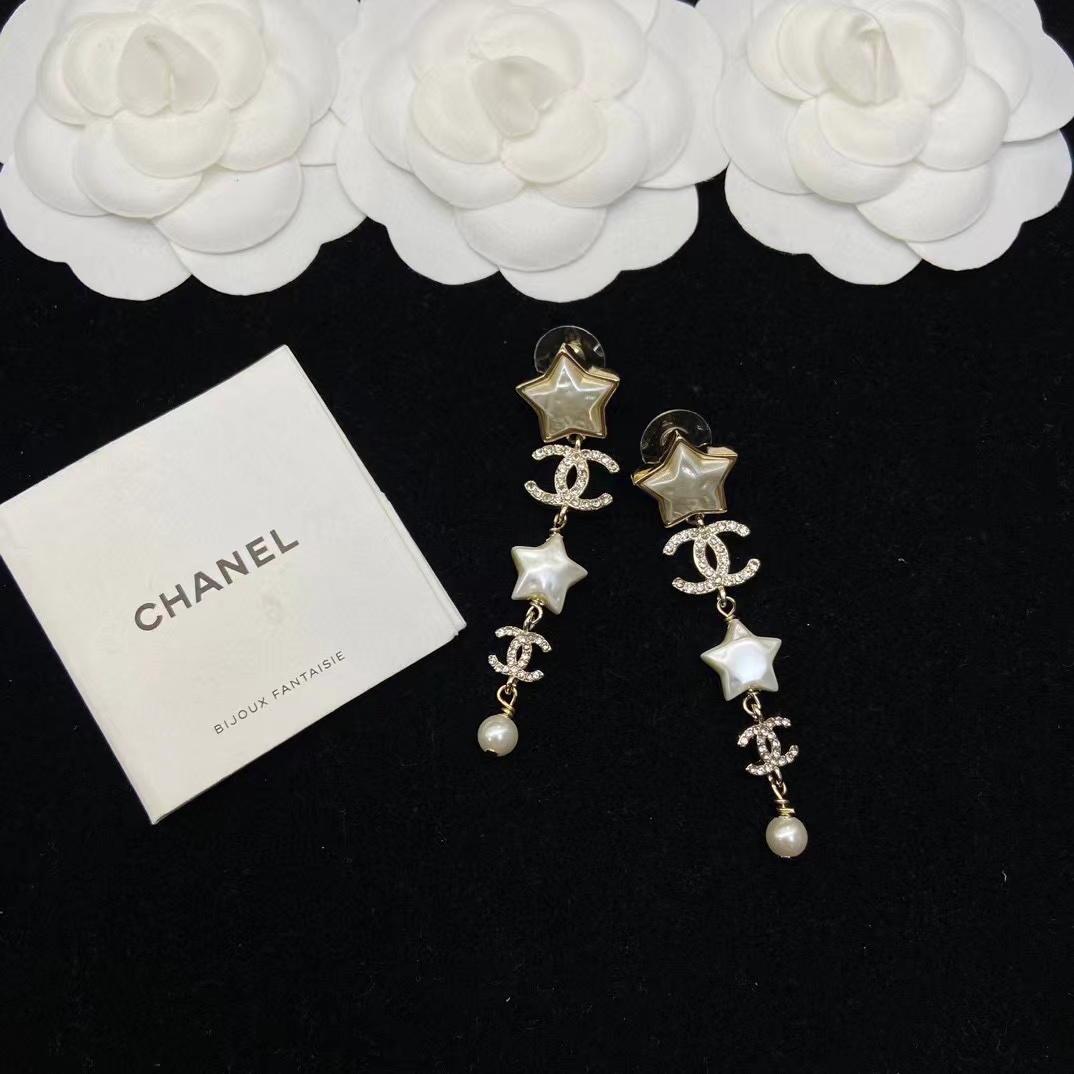 CHANE1 五芒星 ダブルC タッセル ピアス【50％割引+送料無料】