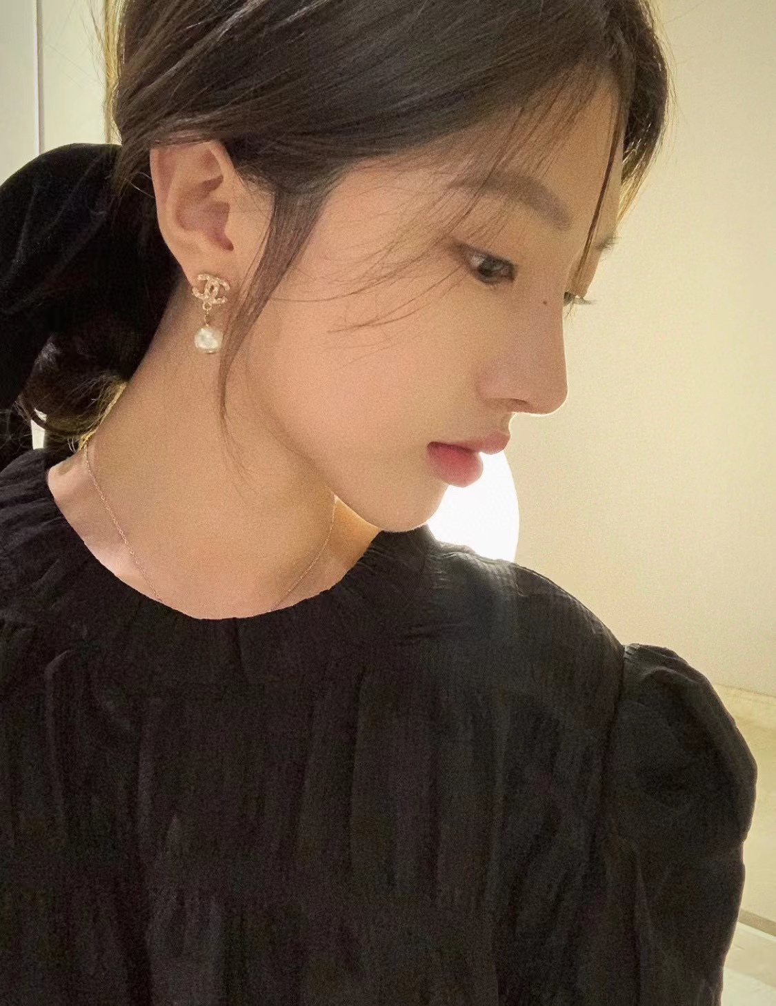 CHANE1 ダブル C パール スタッド ピアス【50％割引+送料無料】