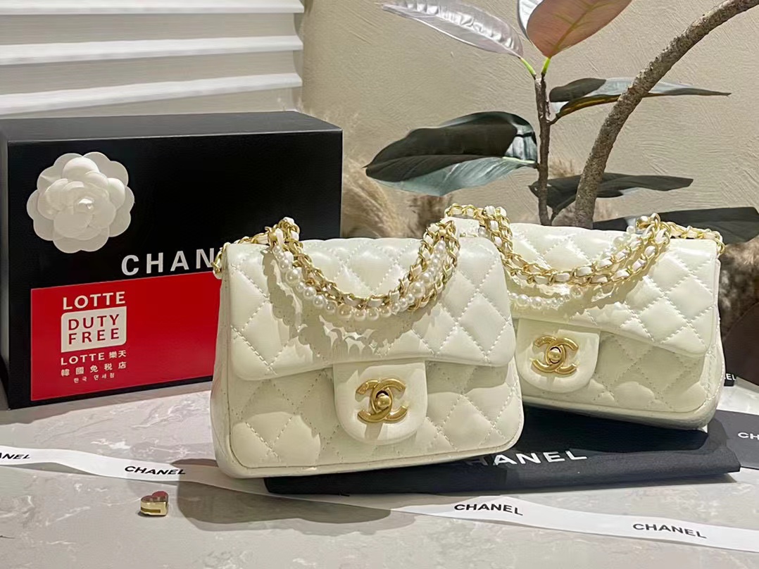 CHANE1 カウレザーパールチェーンショルダークロスボディバッグ【50％割引+送料無料】