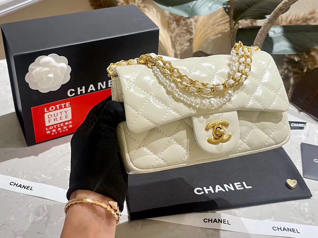 CHANE1 カウレザーパールチェーンショルダークロスボディバッグ【50％割引+送料無料】