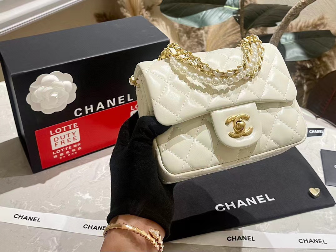 CHANE1 カウレザーパールチェーンショルダークロスボディバッグ【50％割引+送料無料】