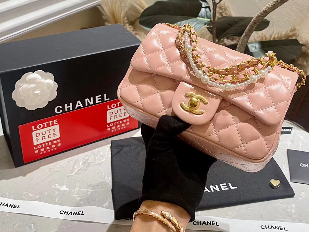 CHANE1 カウレザーパールチェーンショルダークロスボディバッグ【50％割引+送料無料】