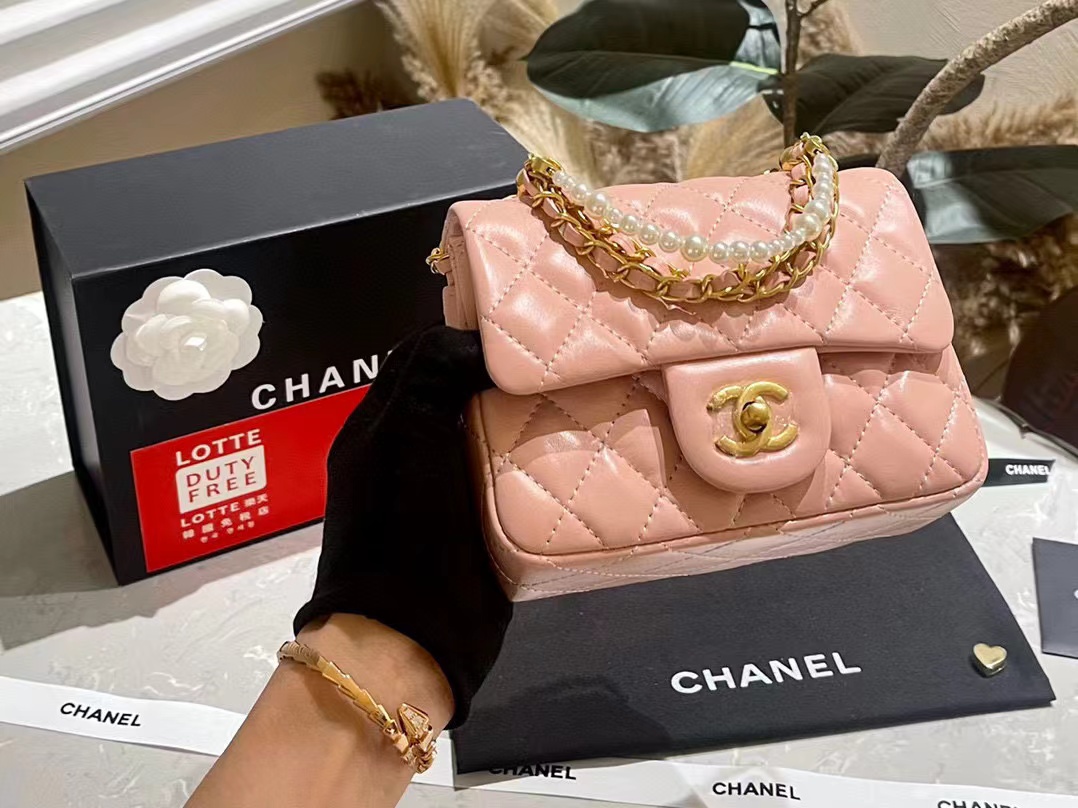 CHANE1 カウレザーパールチェーンショルダークロスボディバッグ【50％割引+送料無料】