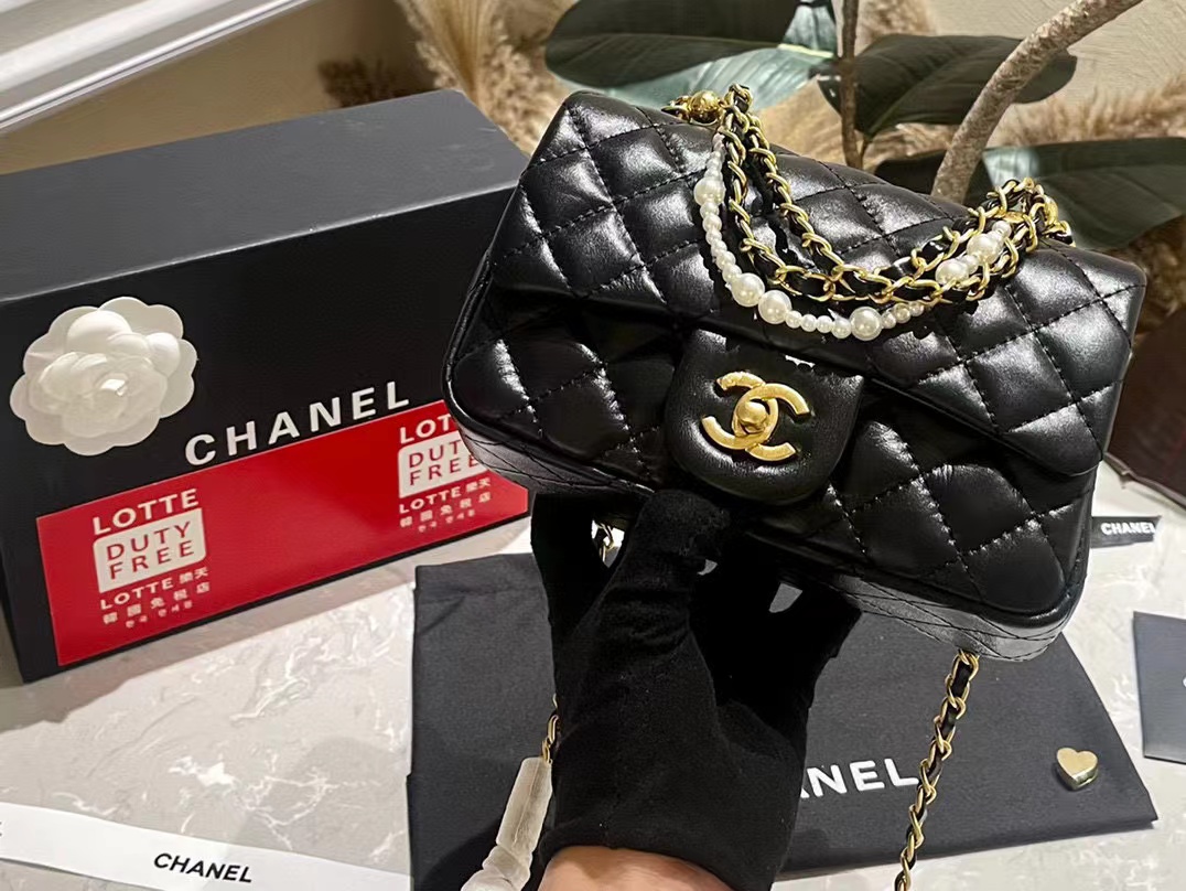 CHANE1 カウレザーパールチェーンショルダークロスボディバッグ【50％割引+送料無料】