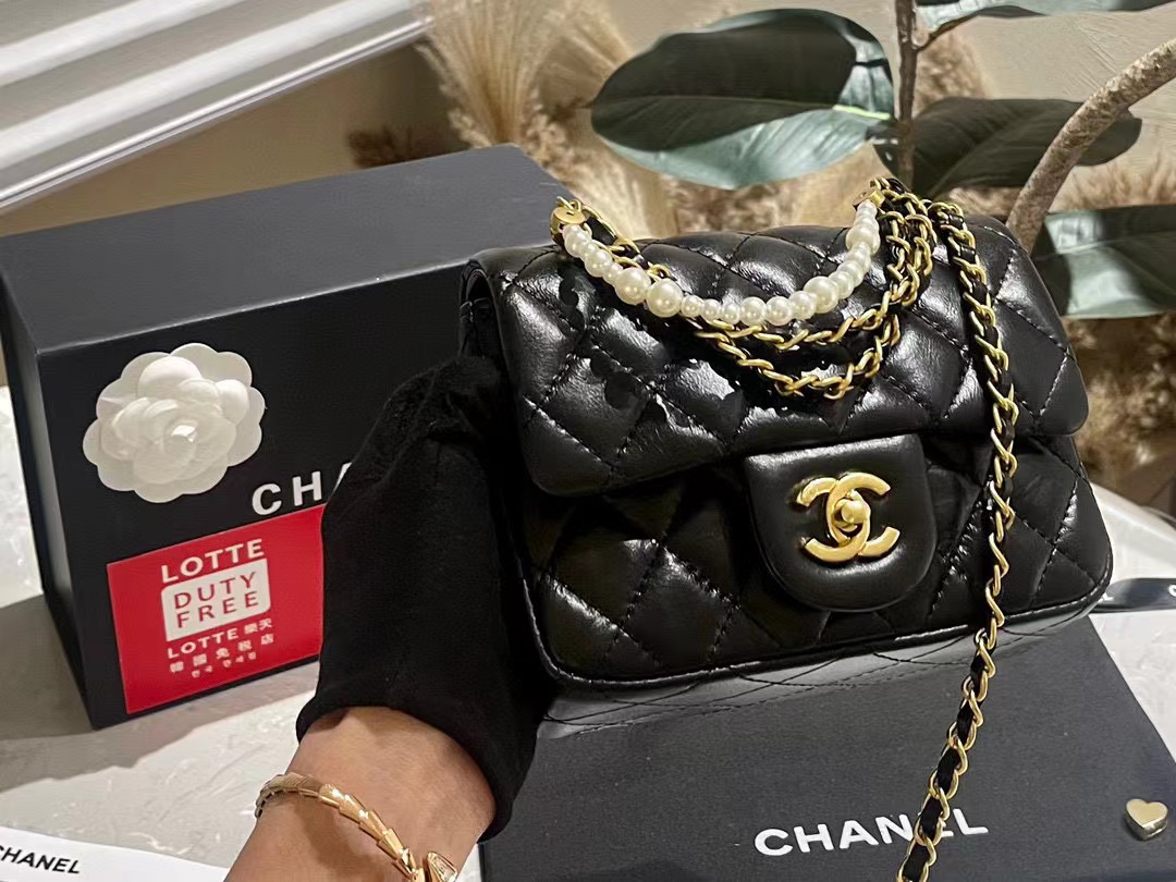 CHANE1 カウレザーパールチェーンショルダークロスボディバッグ【50％割引+送料無料】