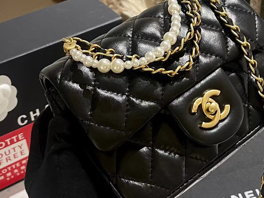 CHANE1 カウレザーパールチェーンショルダークロスボディバッグ【50％割引+送料無料】