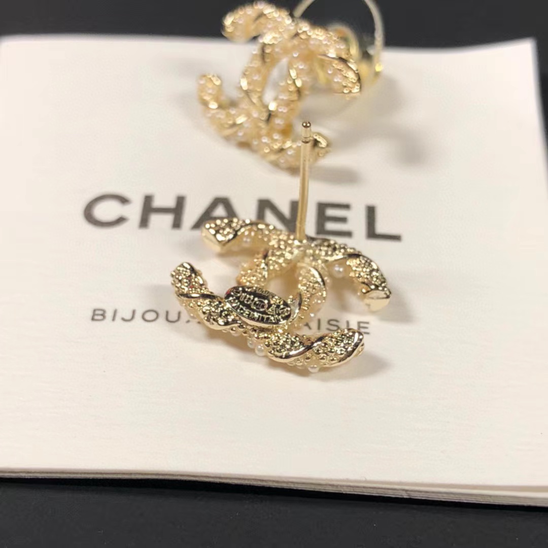 CHANE1 ダブル C パール スタッド ピアス【50％割引+送料無料】