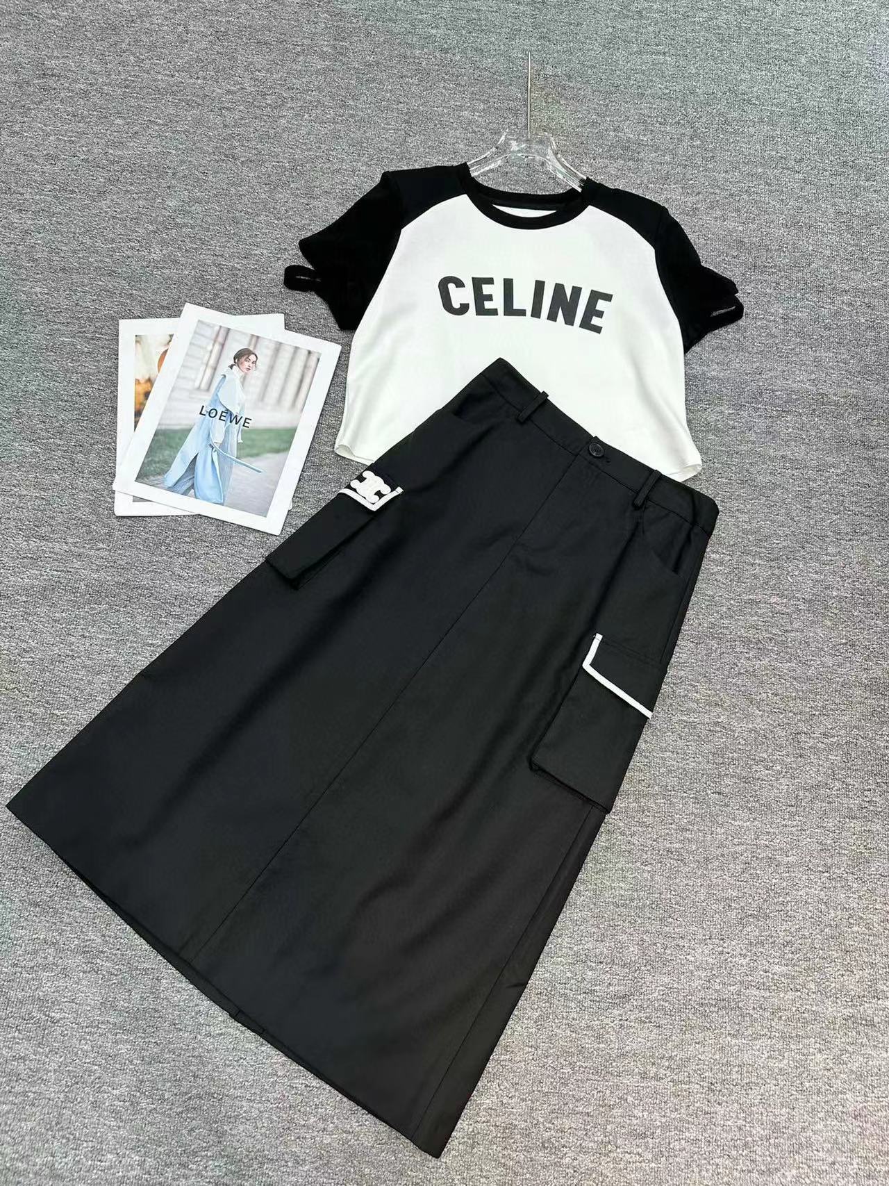 CEL1NE 上質なカラーブロックトップス+スカート2点セット【 50％割引+送料無料】