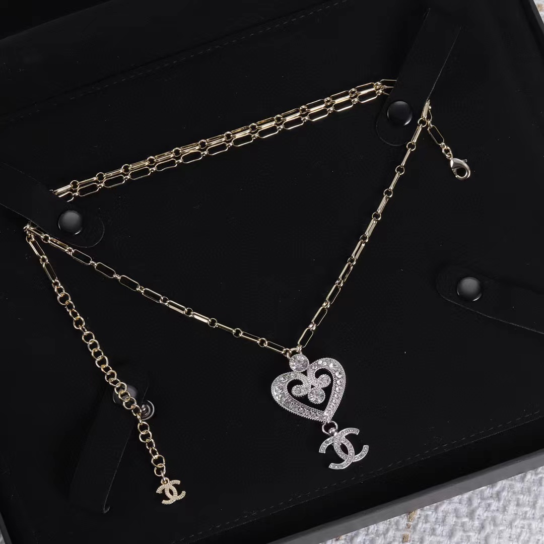 CHANE1 ハート ダブルC ダイヤモンド ネックレス【 50％割引+送料無料】