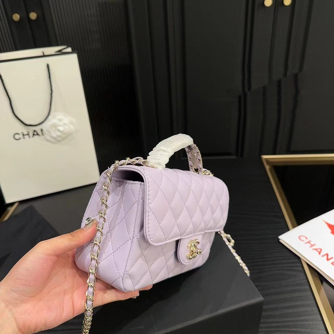 CHANE1 ラインストーンハンドルチェーンバッグ【50％割引+送料無料】