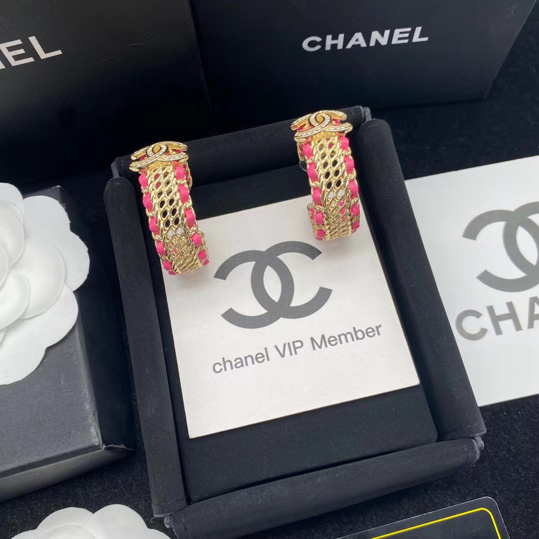 CHANE1 ダブルC ピンクダイヤモンド イヤリング【50％割引+送料無料】
