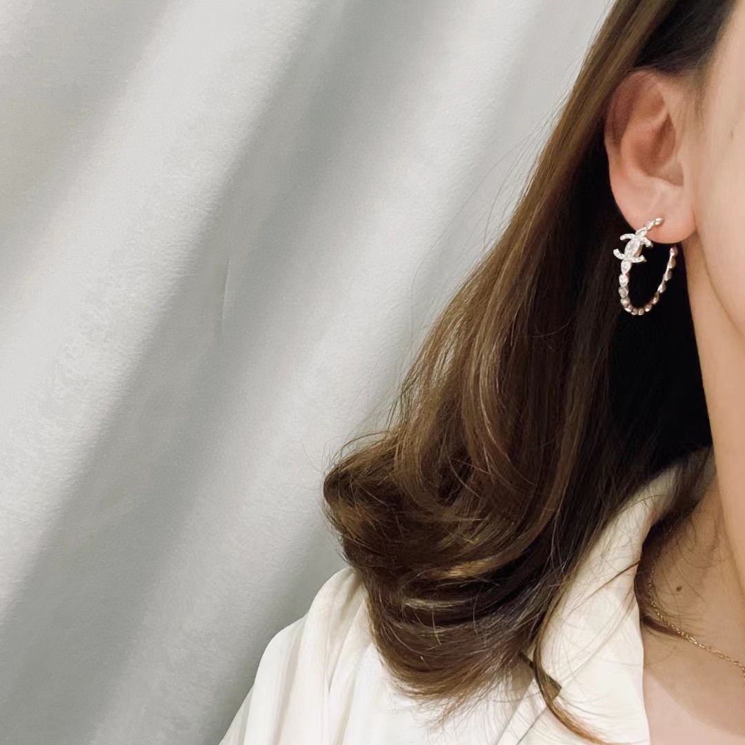 CHANE1 ダブルC ダイヤモンド イヤリング【50％割引+送料無料】