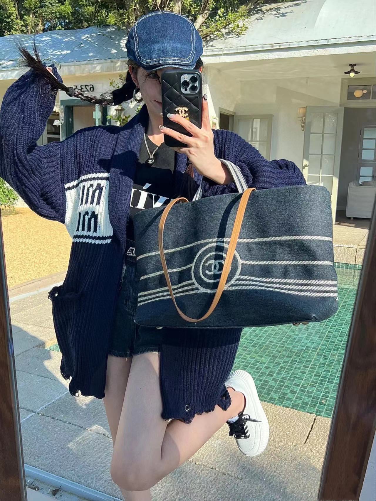 CHANE1  デニムショッピングバッグ【50％割引+送料無料】