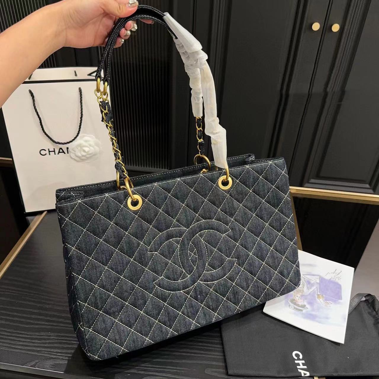 CHANE1  チェーンデニムショッピングバッグ【50％割引+送料無料】