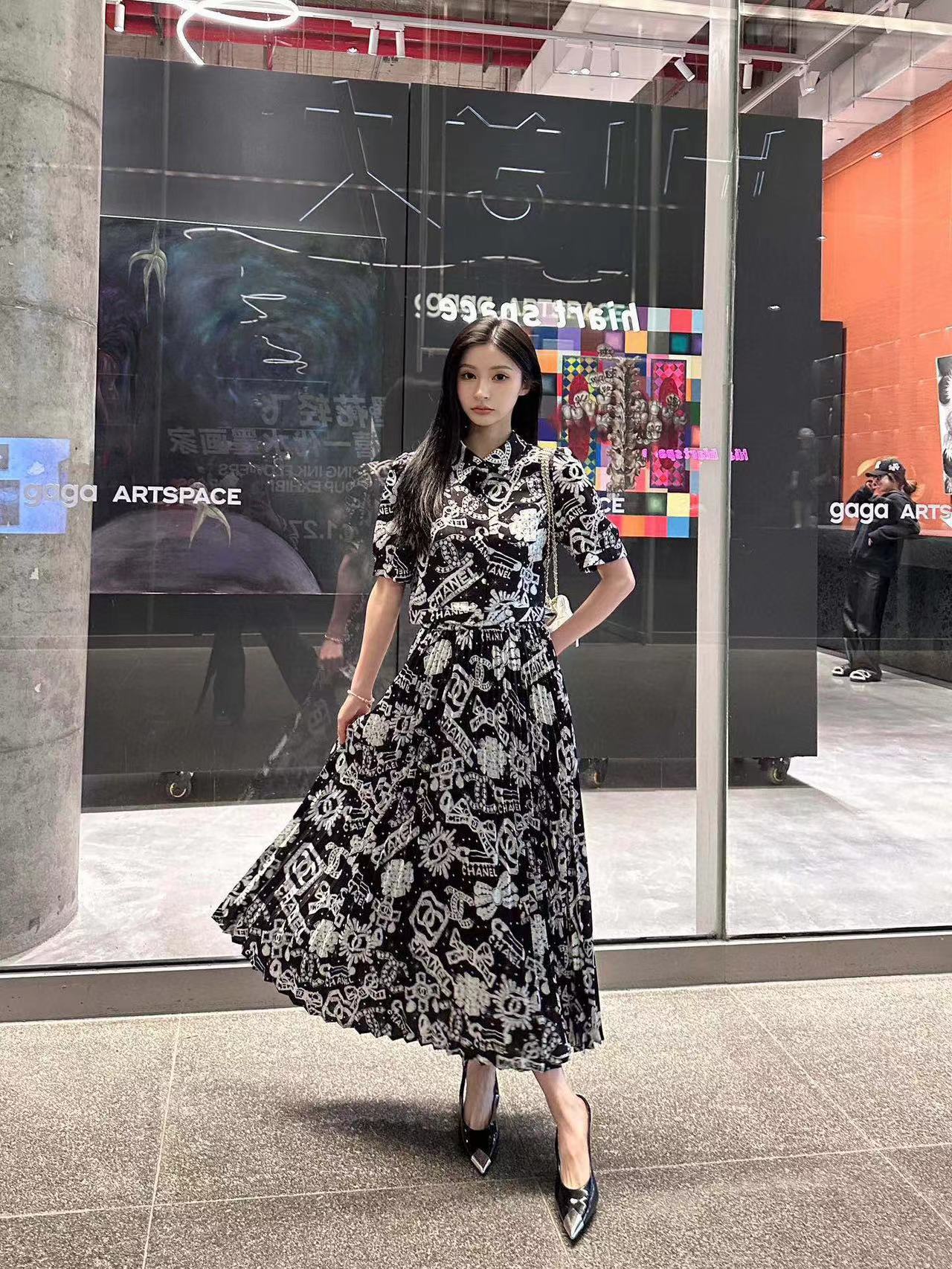 CHANE1 プリントシャツ+スカート 2点セット【 50％割引+送料無料】