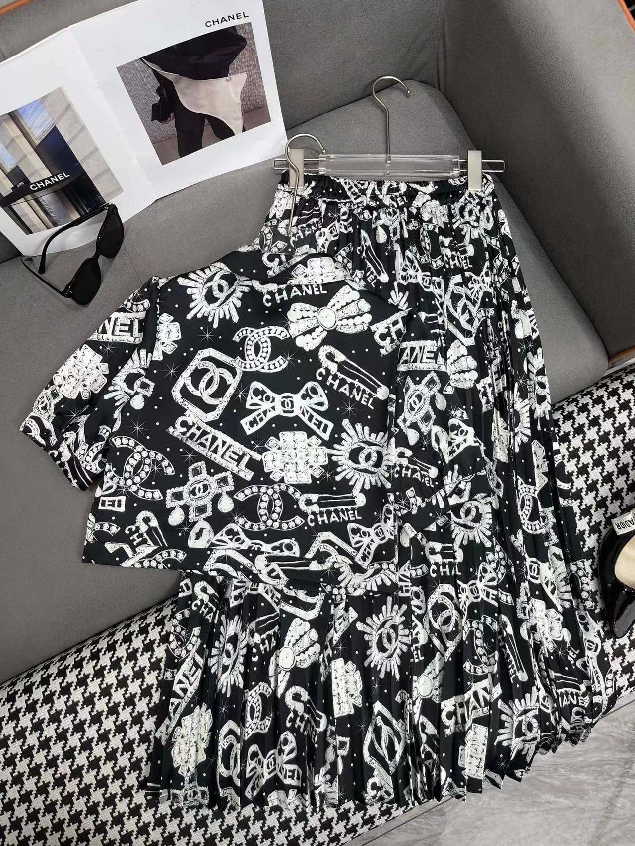 CHANE1 プリントシャツ+スカート 2点セット【 50％割引+送料無料】