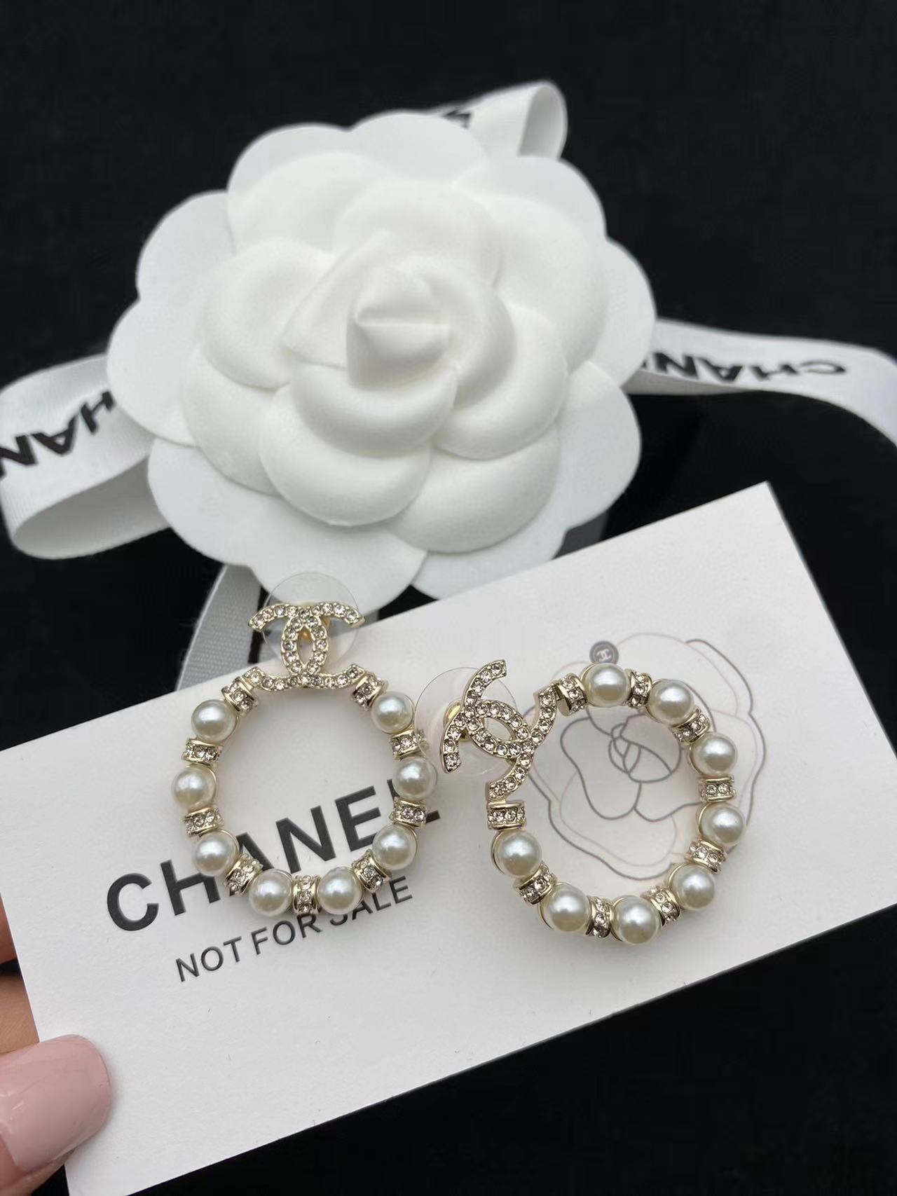 CHANE1 ダブル C サークル パール スタッド ピアス【 50％割引+送料無料】