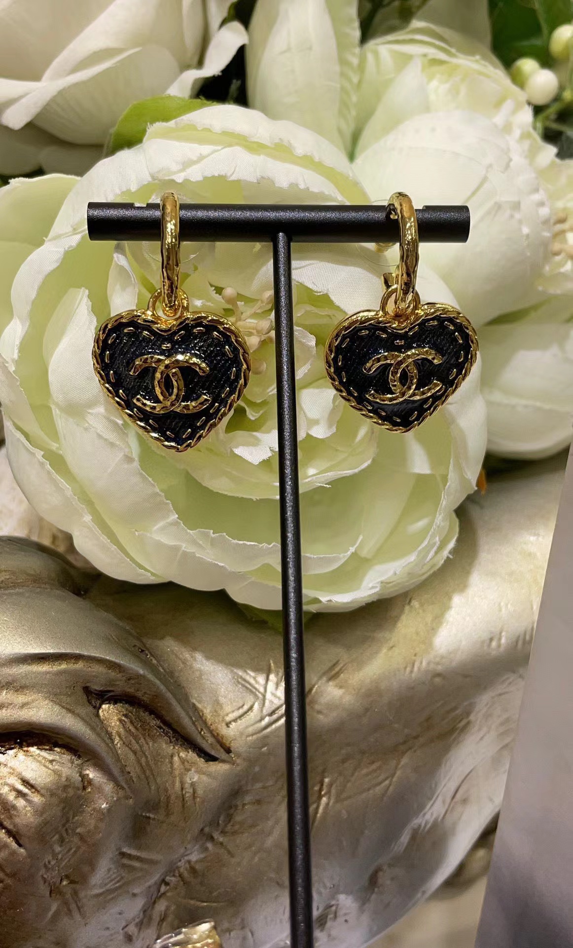 CHANE1 ブルー ダブル C ピーチ ハート イヤリング【 50％割引+送料無料】