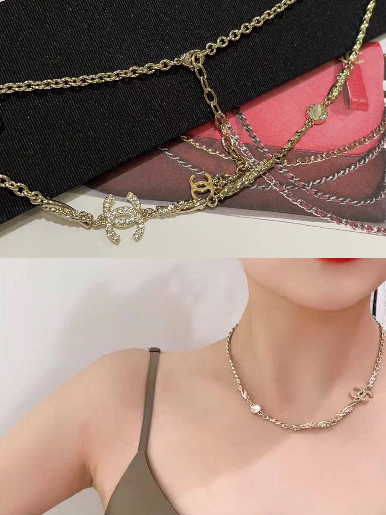 CHANE1 ラインストーン ダブルC ネックレス【 50％割引+送料無料】