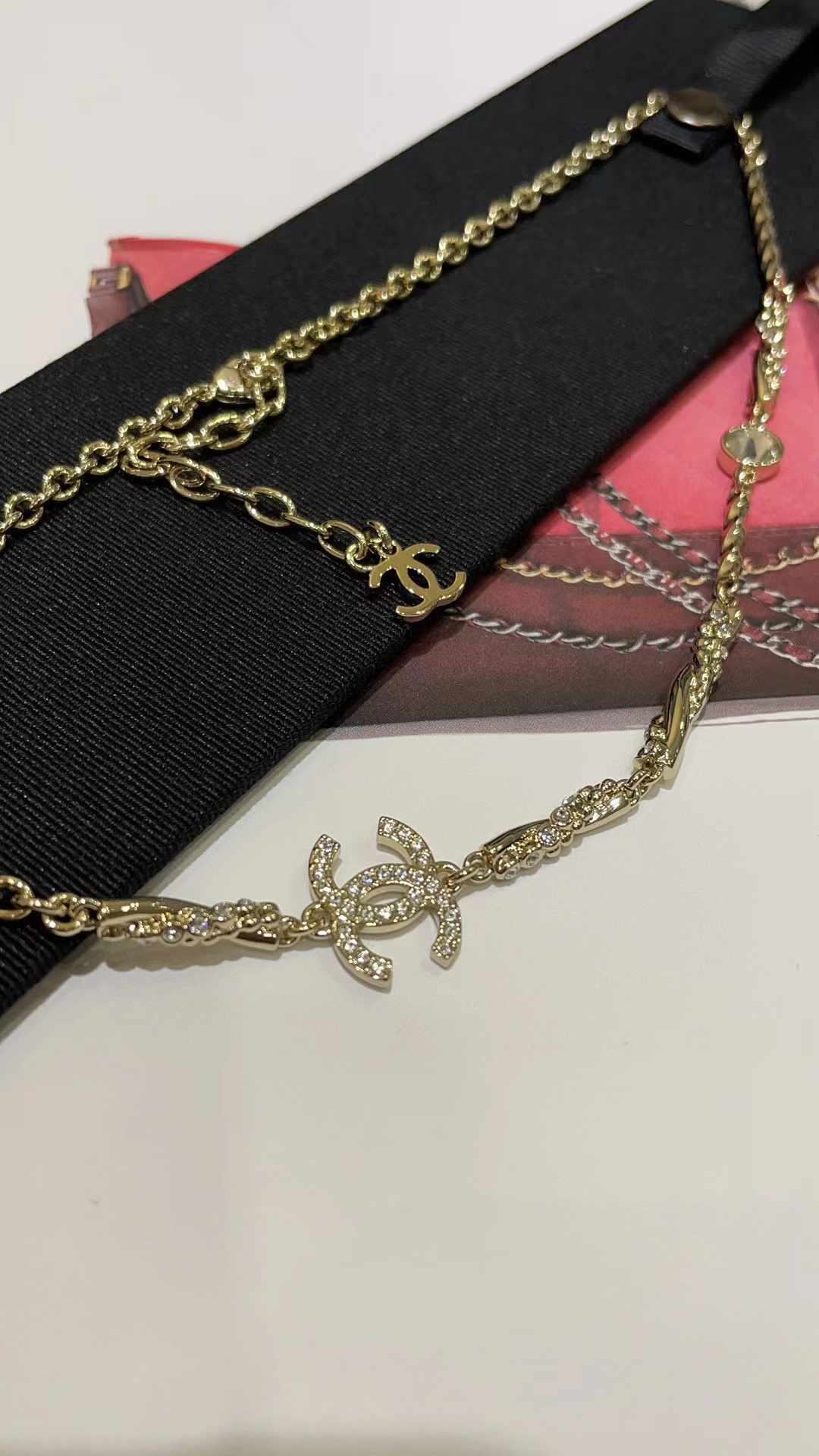 CHANE1 ラインストーン ダブルC ネックレス【 50％割引+送料無料】